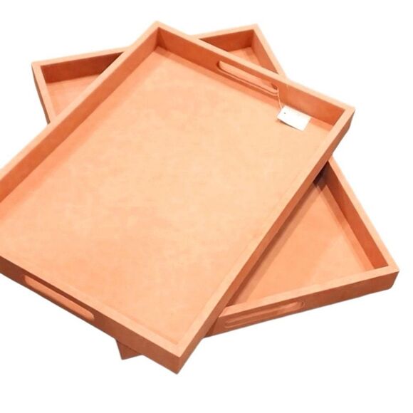 Home District Contemporary Pink Faux Leather Vanity Tray Set w/Handle - Picture 1 of 8